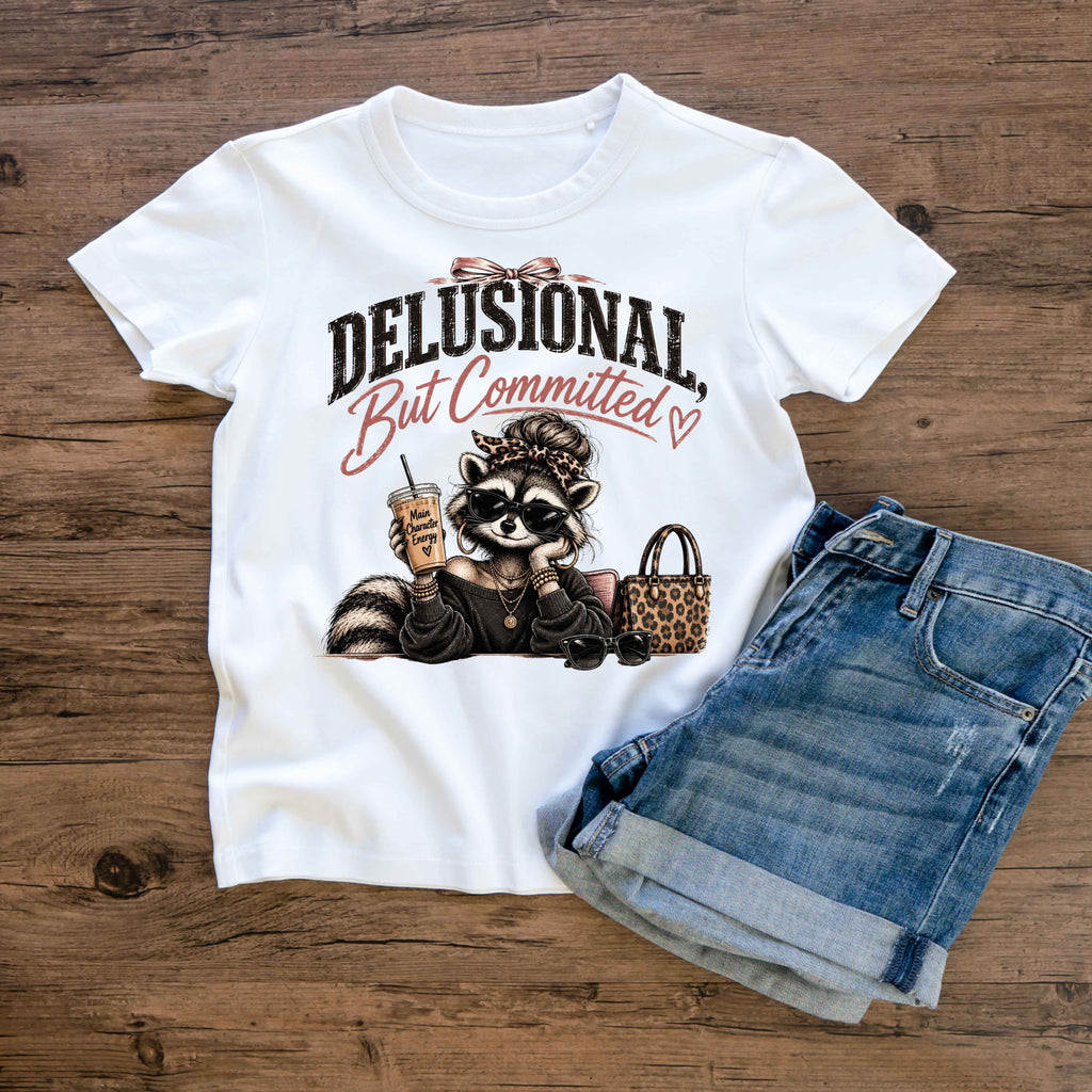 Delusional, But Committed Raccoon Ladies' T-Shirt
