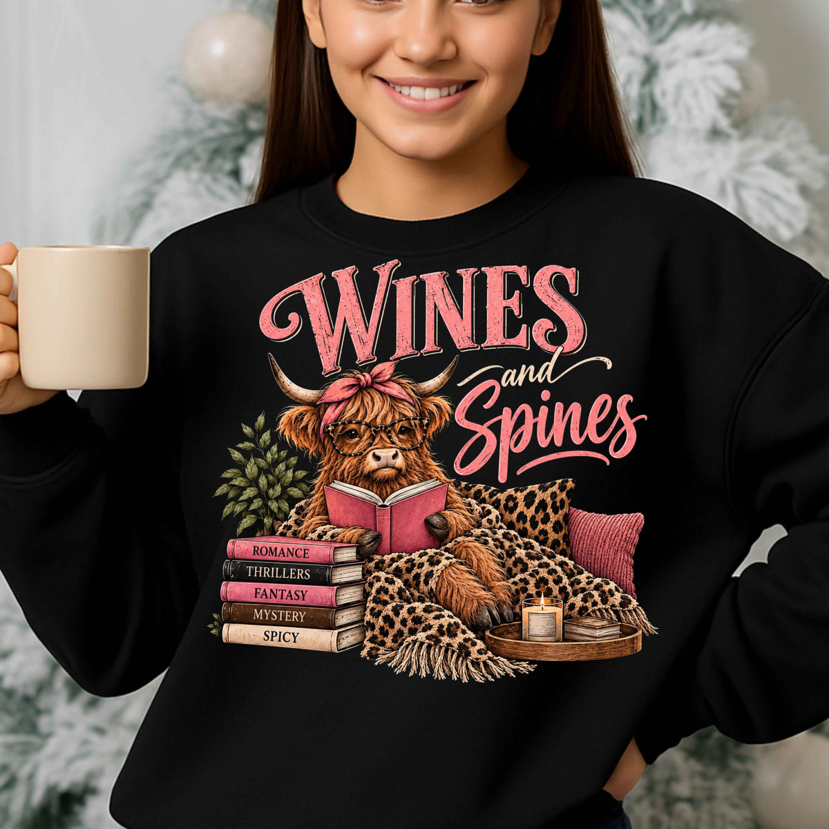 Wines & Spines Highland Cow Book Club Crewneck Sweatshirt