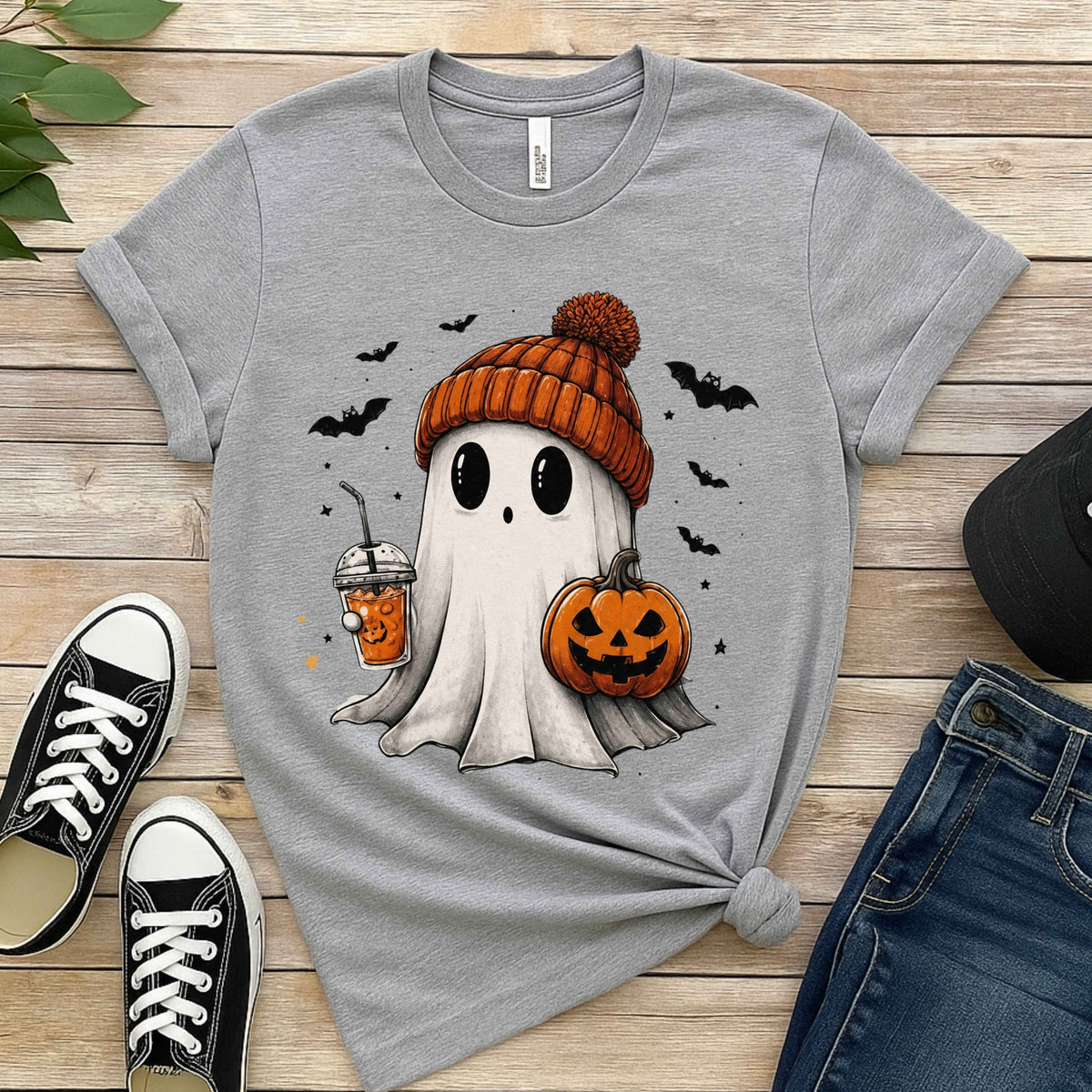 Cozy Ghost Pumpkin Season Ladies’ T-Shirt