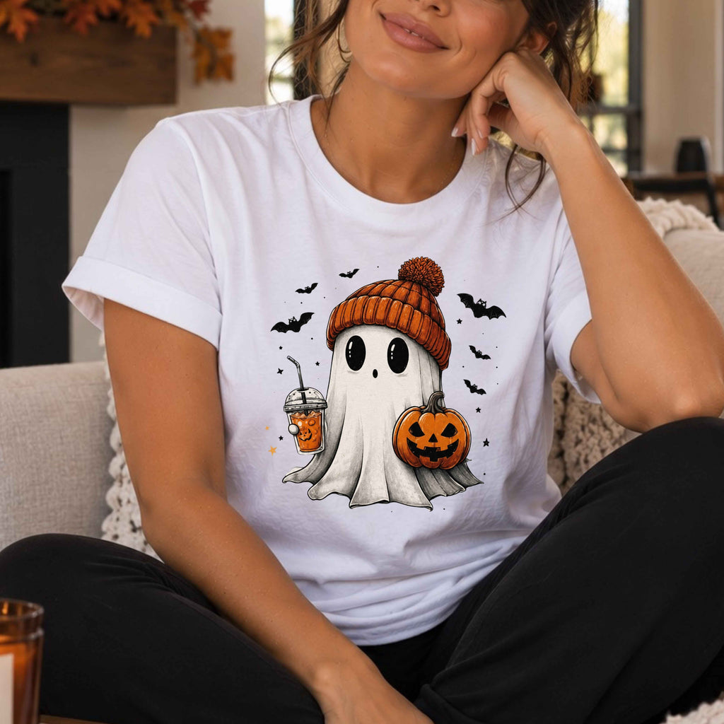 Cozy Ghost Pumpkin Season Ladies’ T-Shirt