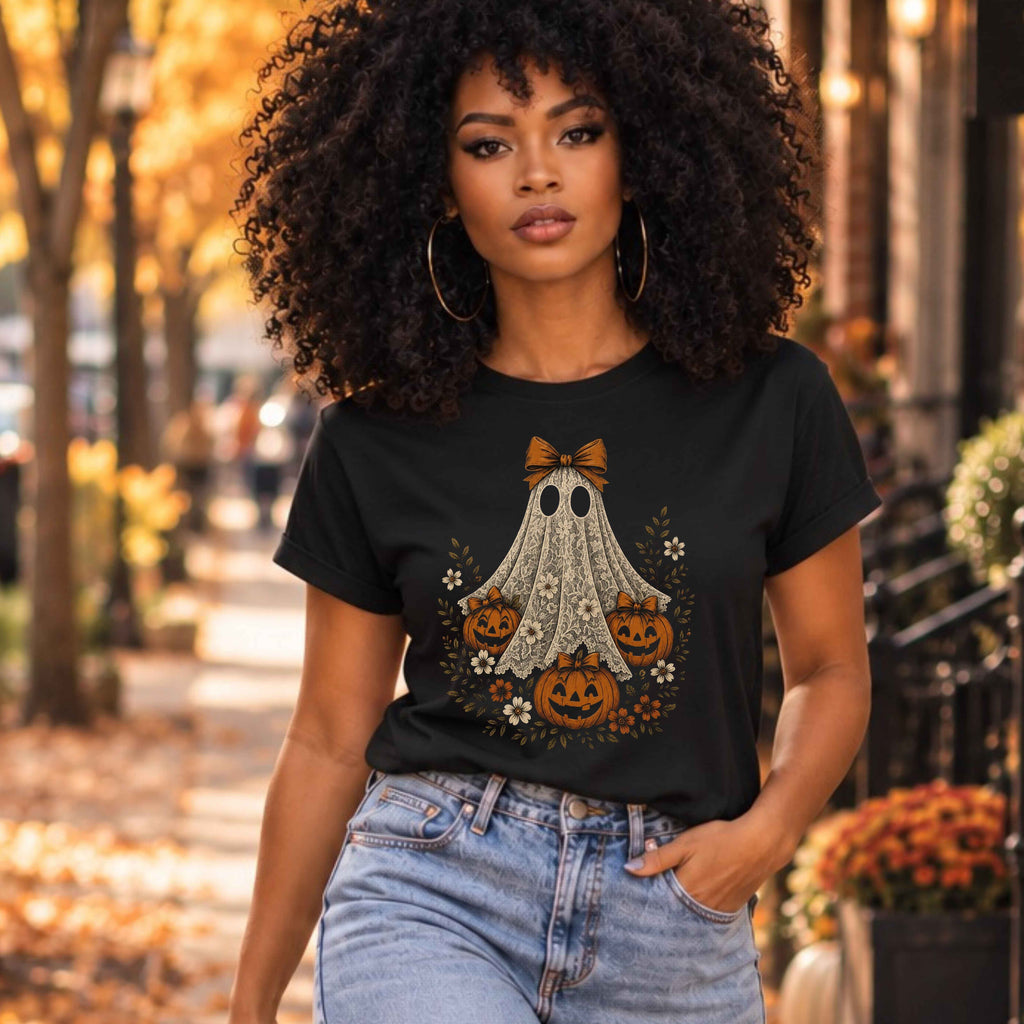 Lace Ghost & Pumpkins Ladies’ T-Shirt