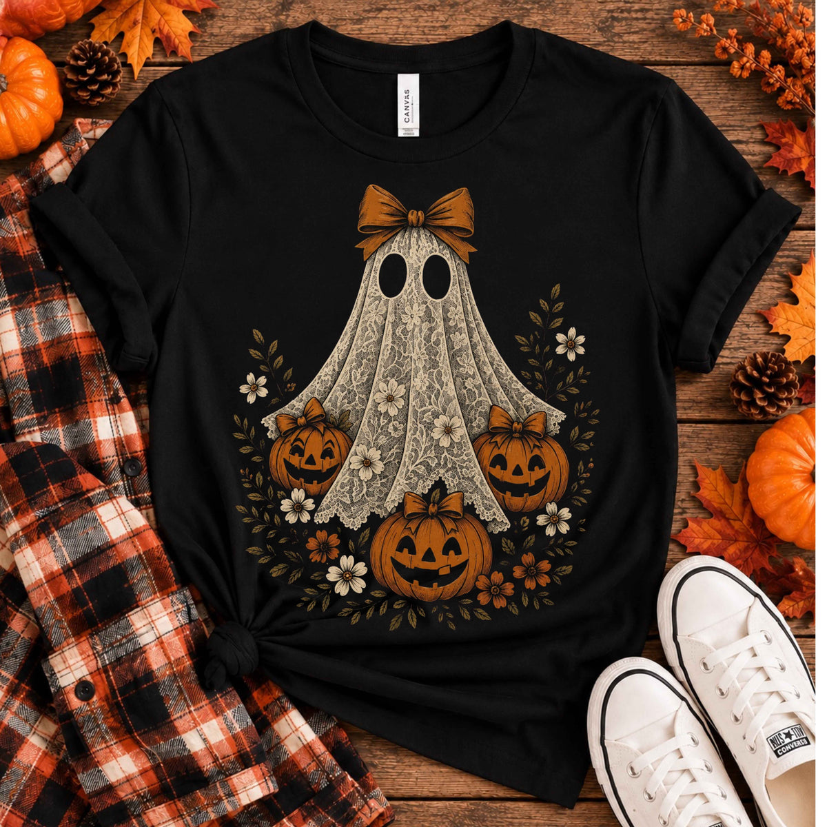Lace Ghost & Pumpkins Ladies’ T-Shirt