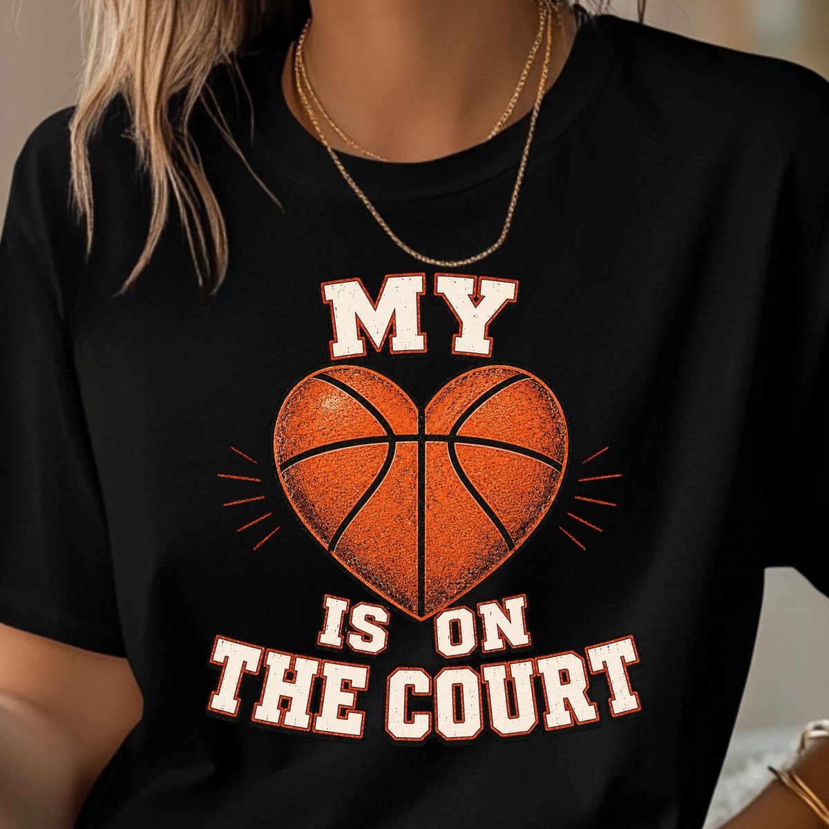My Heart Is On The Court Basketball Ladies'  T-Shirt