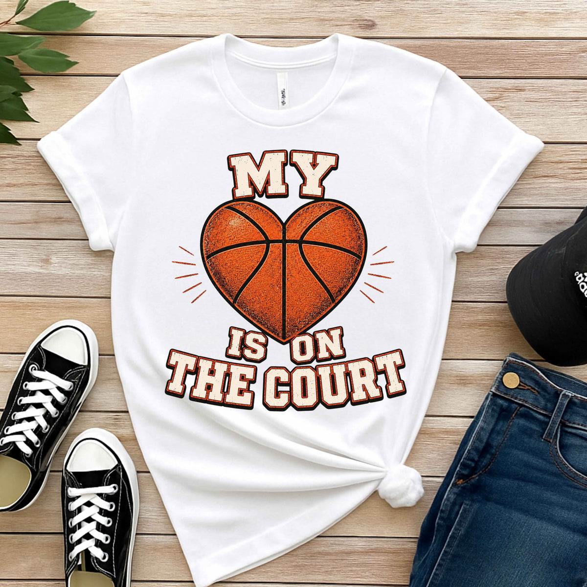 My Heart Is On The Court Basketball Ladies'  T-Shirt