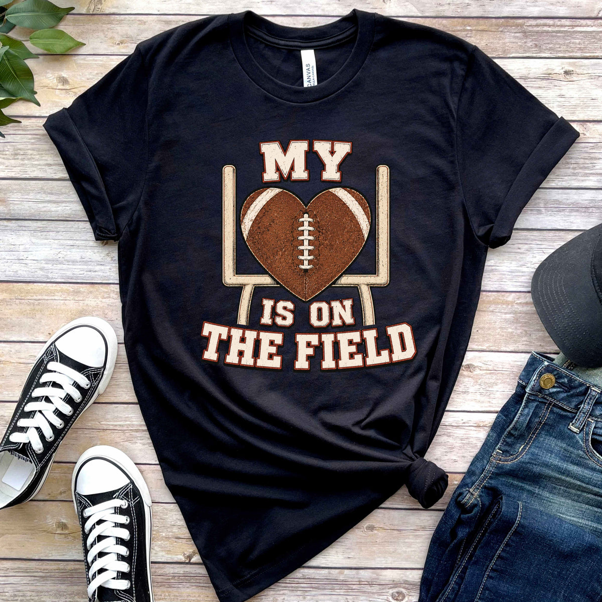 My Heart Is On The  Field Football Ladies' T-Shirt