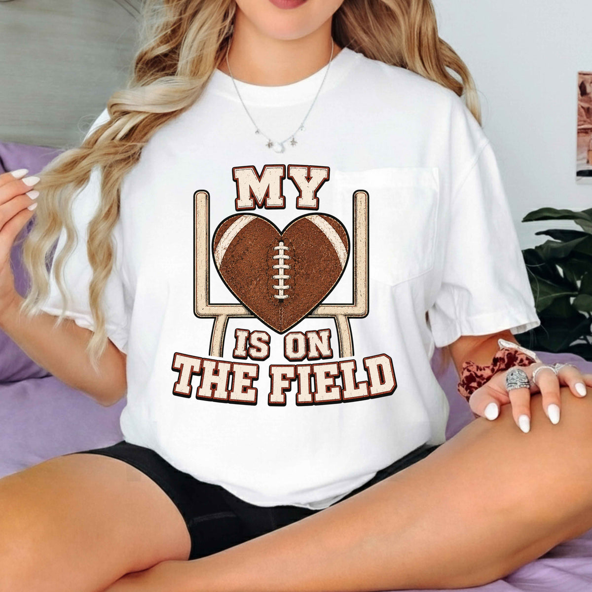 My Heart Is On The  Field Football Ladies' T-Shirt