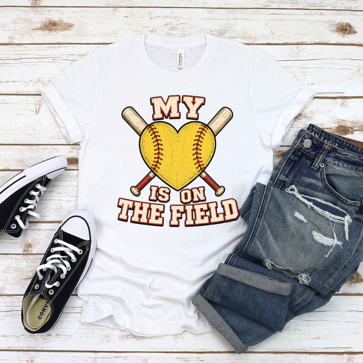 My Heart Is On The Field Softball Ladies' T-Shirt
