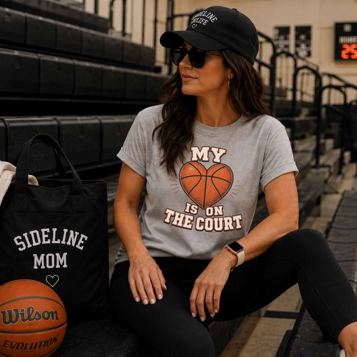 My Heart Is On The Court Basketball Ladies'  T-Shirt