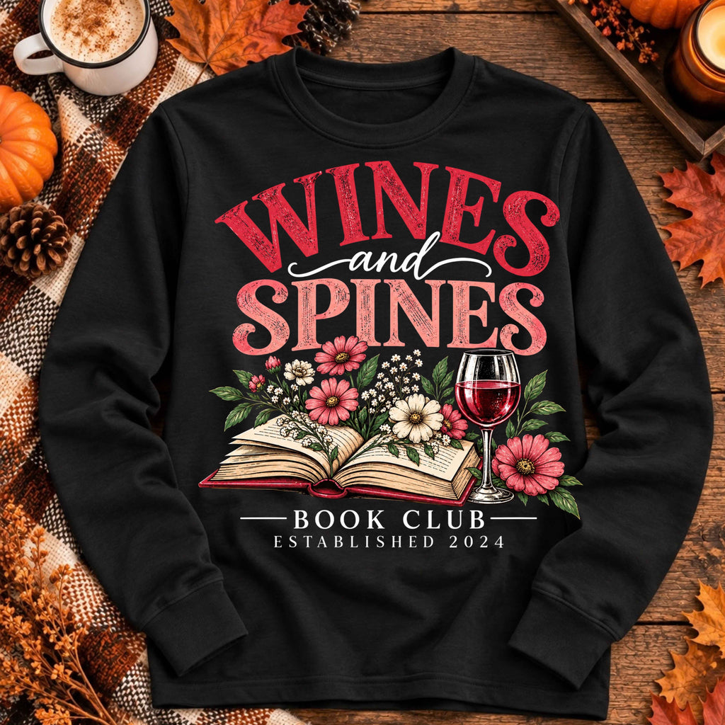 Wines & Spines Book Club Crewneck Sweatshirt Dark Colors