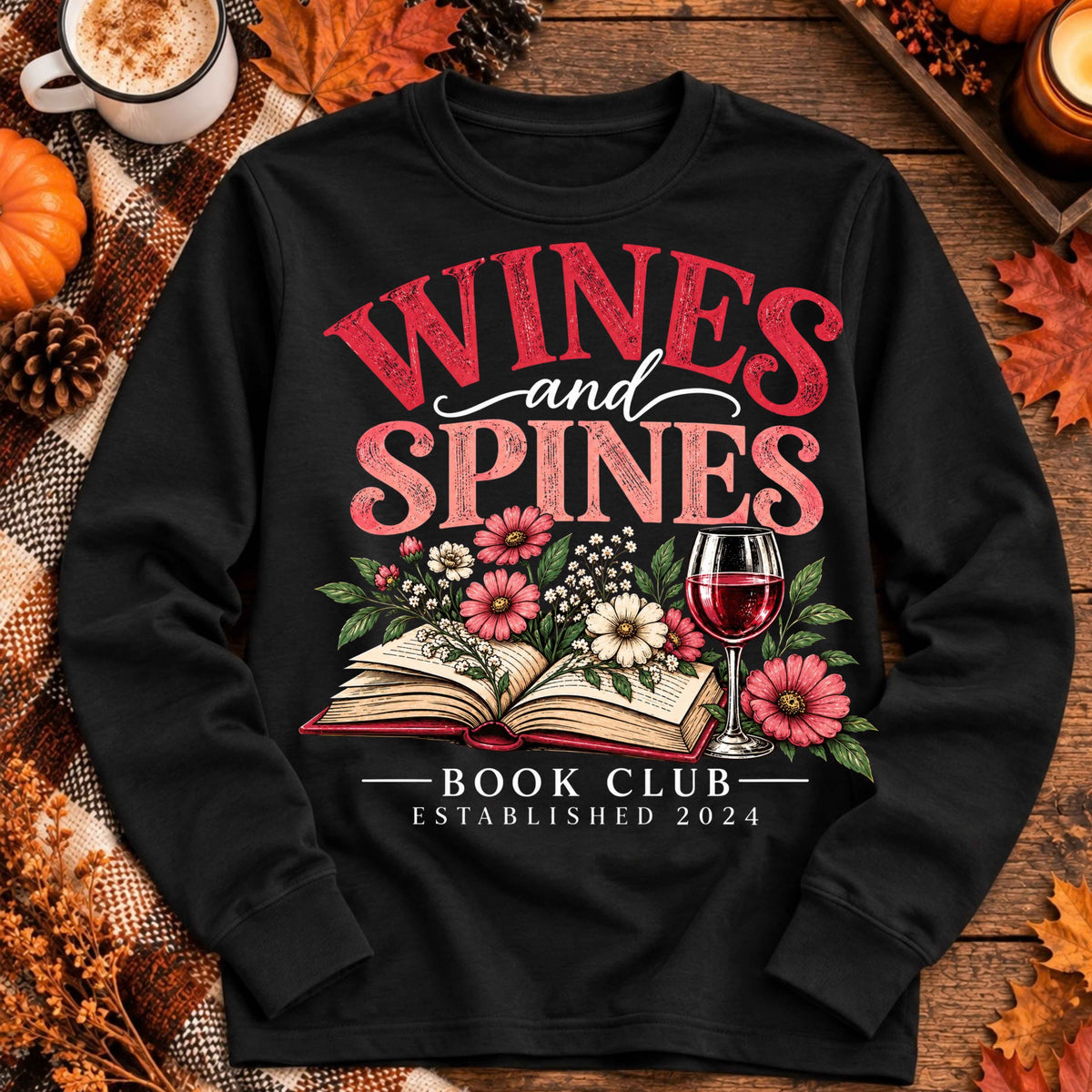 Wines & Spines Book Club Crewneck Sweatshirt Dark Colors