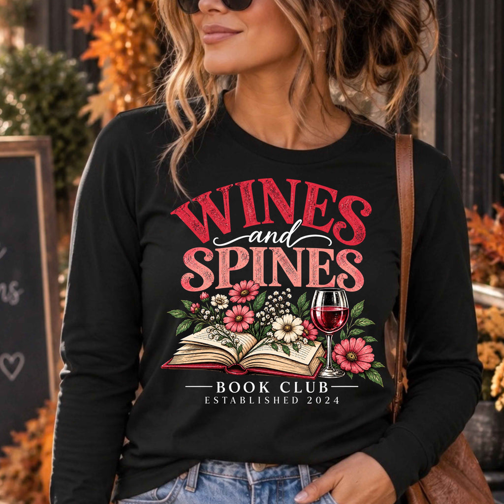Wines & Spines Book Club Long Sleeve T-Shirt - Black