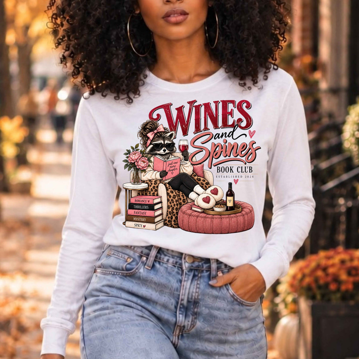 Wines & Spines Book Club Raccoon Long Sleeve T-Shirt